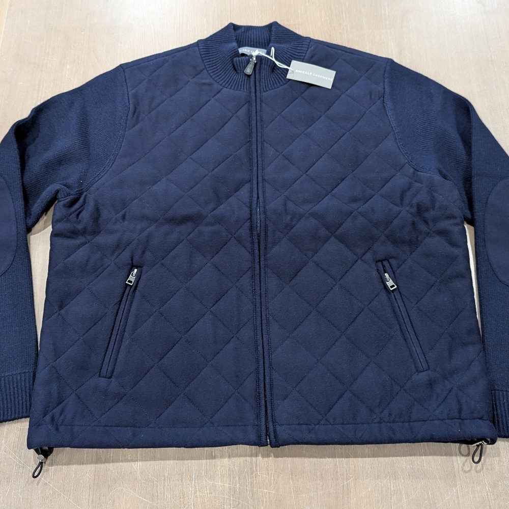 $598 Mens AMICABLE Mixed Media Wool Blend Puffer Jacket Navy XL